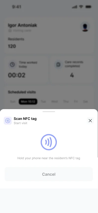 NFC scan screen in the Planner app