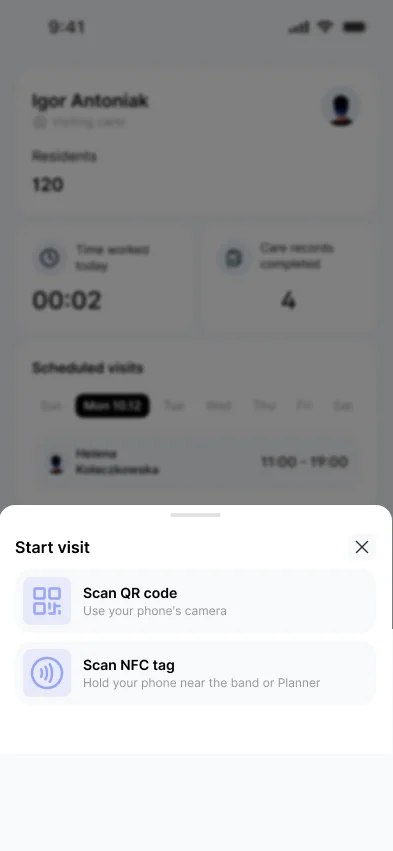Start visit sheet in the Planner app