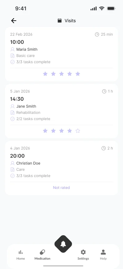 Visit history screen of the resident's app