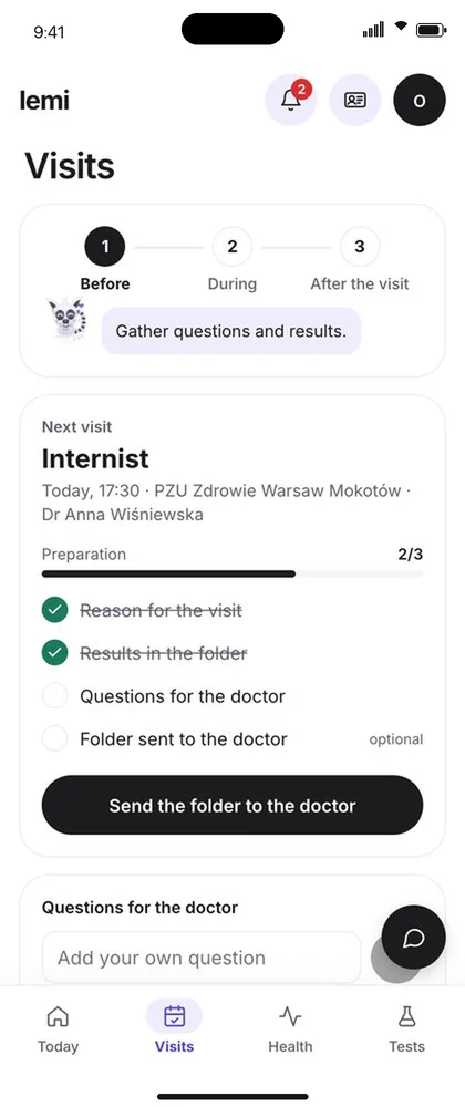 Lemi visit preparation screen